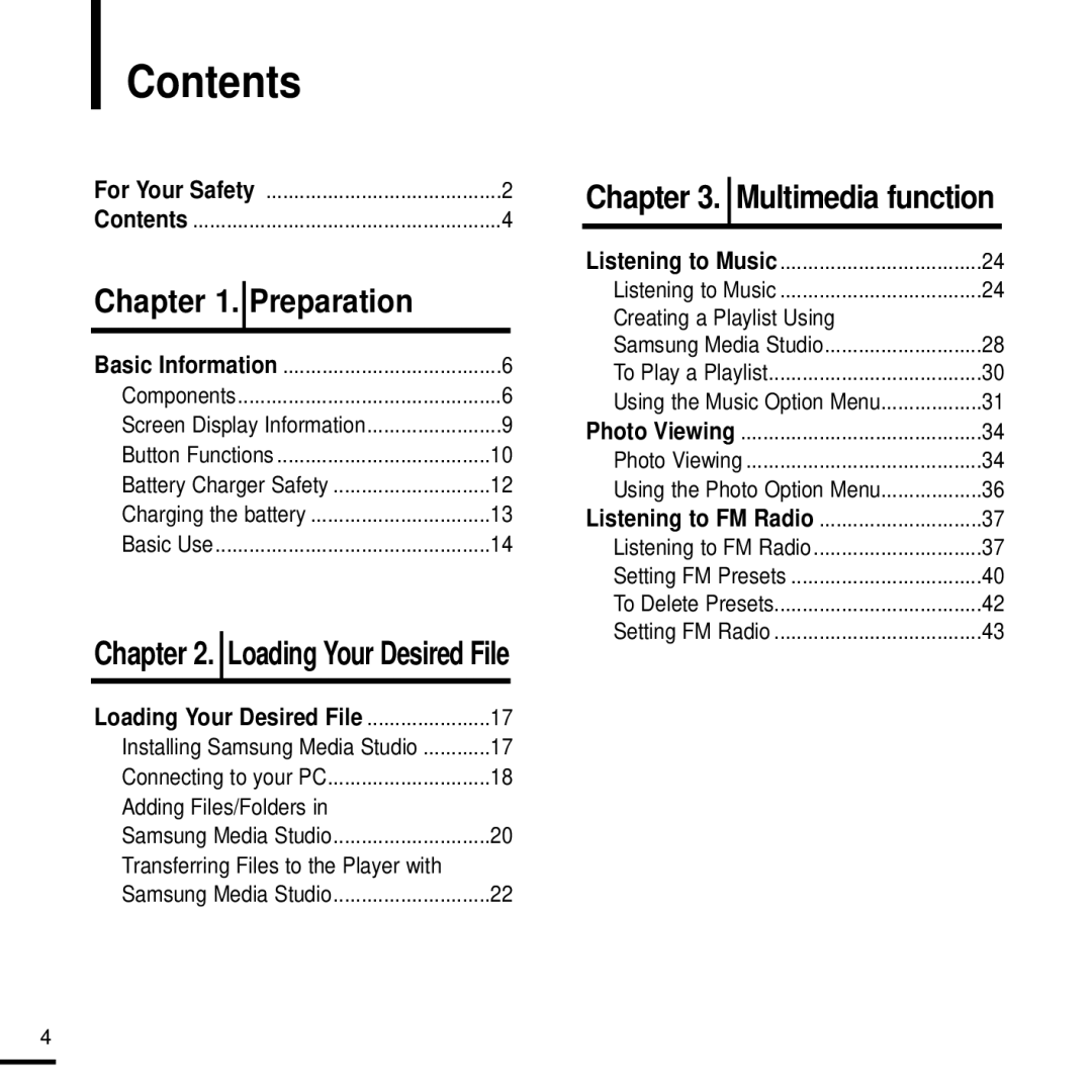 Samsung YPK3JSE, 20080218091404546 manual Contents 