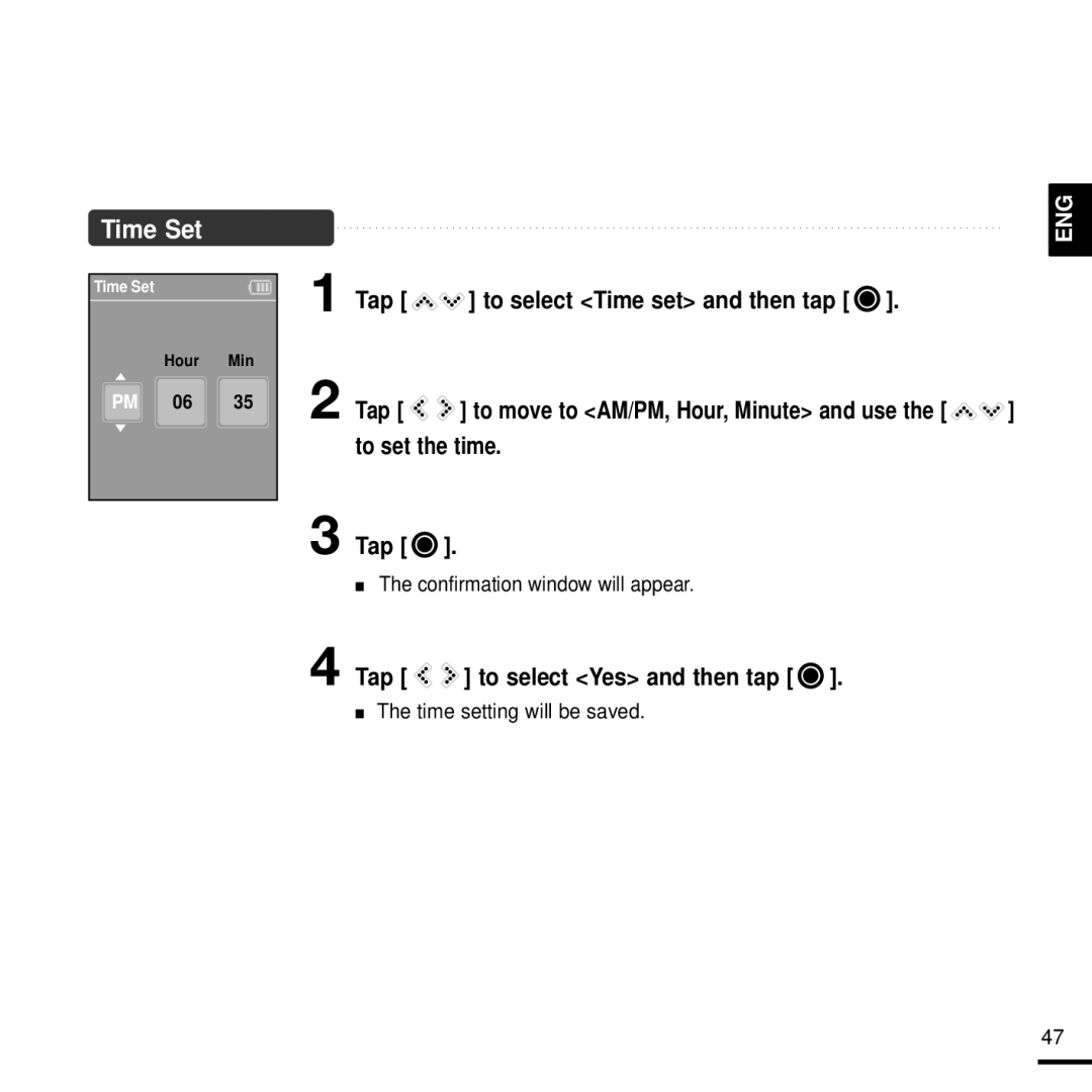 Samsung 20080218091404546, YPK3JSE manual Time Set, Time setting will be saved 