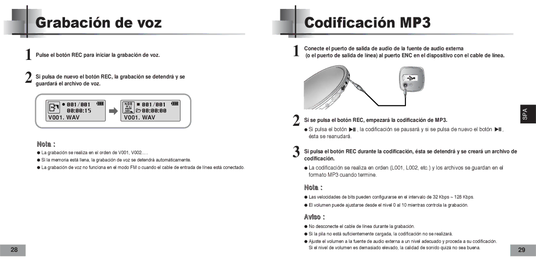 Samsung YPT5V2/ELS, YPT5H2/ELS manual Grabación de voz, Codificación MP3 