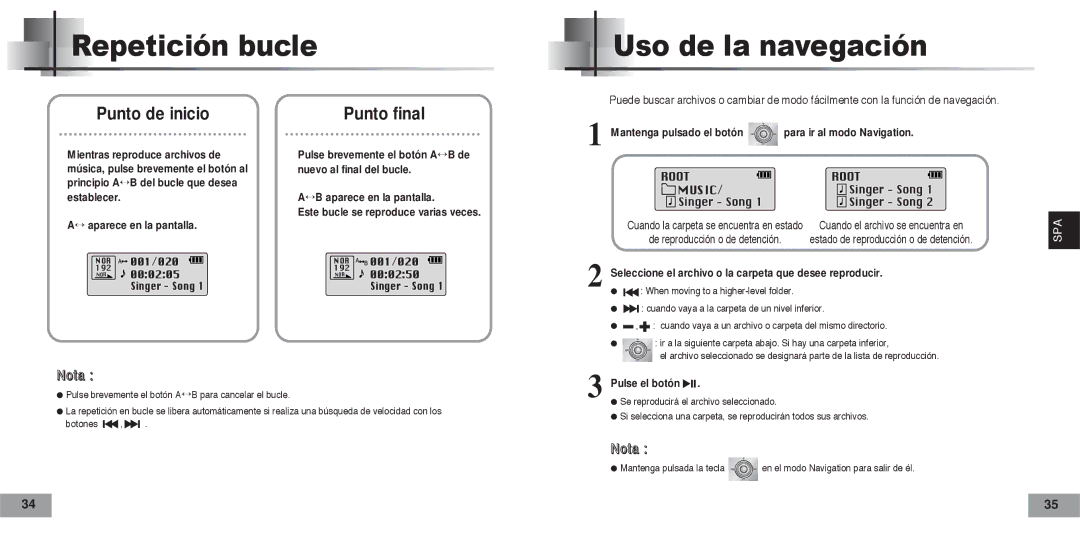 Samsung YPT5H2/ELS, YPT5V2/ELS manual Repetición bucle, Uso de la navegación, Punto de inicio 