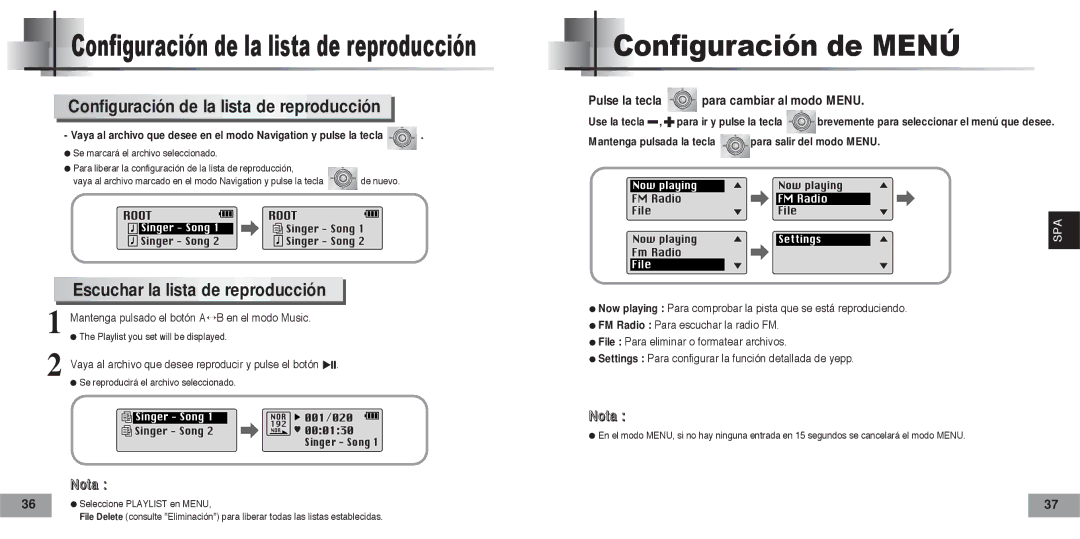 Samsung YPT5V2/ELS Configuración de Menú, Configuración de la lista de reproducción, Escuchar la lista de reproducción 