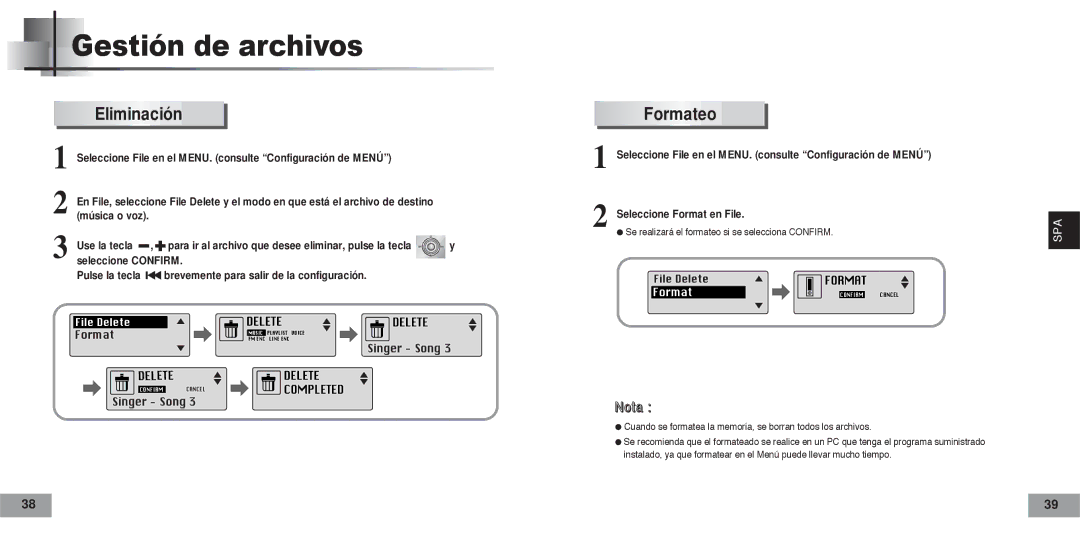 Samsung YPT5H2/ELS, YPT5V2/ELS manual Gestión de archivos, Eliminación 