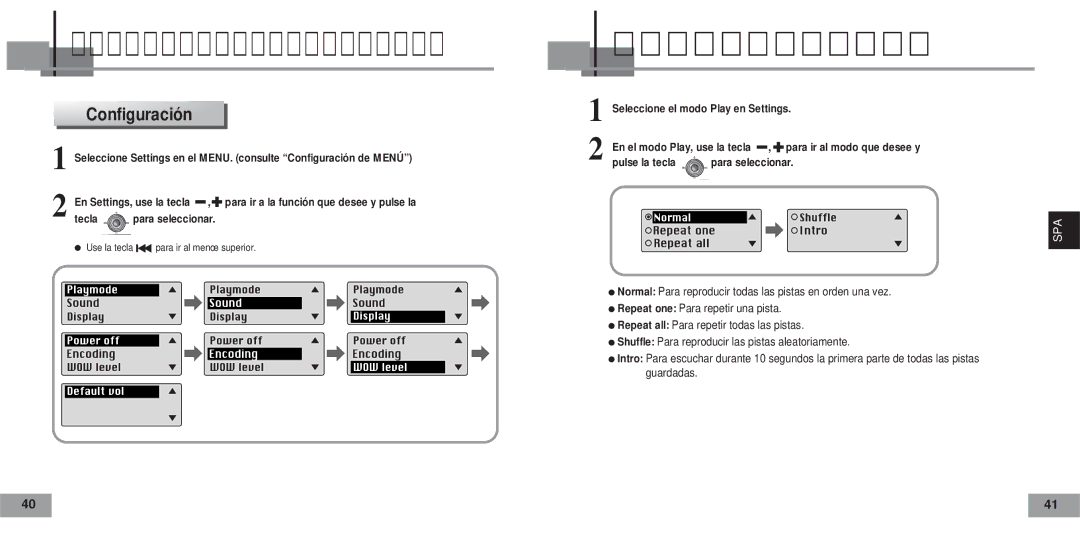 Samsung YPT5V2/ELS, YPT5H2/ELS manual Selección del modo Play, Configuración 