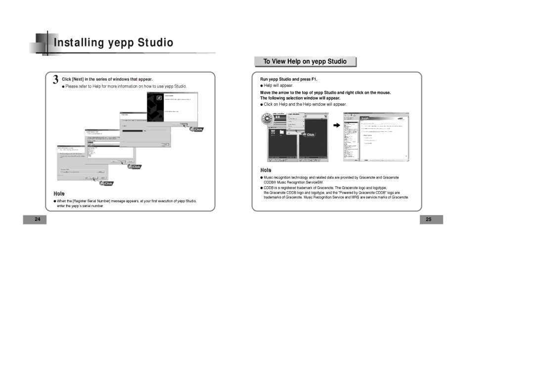 Samsung YPT5H2/ELS, YPT5V1/ELS, YPT5H1/ELS, YPT5V2/ELS manual To View Help on yepp Studio 