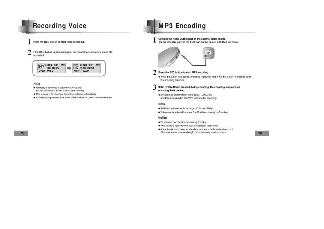 Samsung YPT5V2/ELS, YPT5V1/ELS, YPT5H2/ELS, YPT5H1/ELS manual Recording Voice, MP3 Encoding 