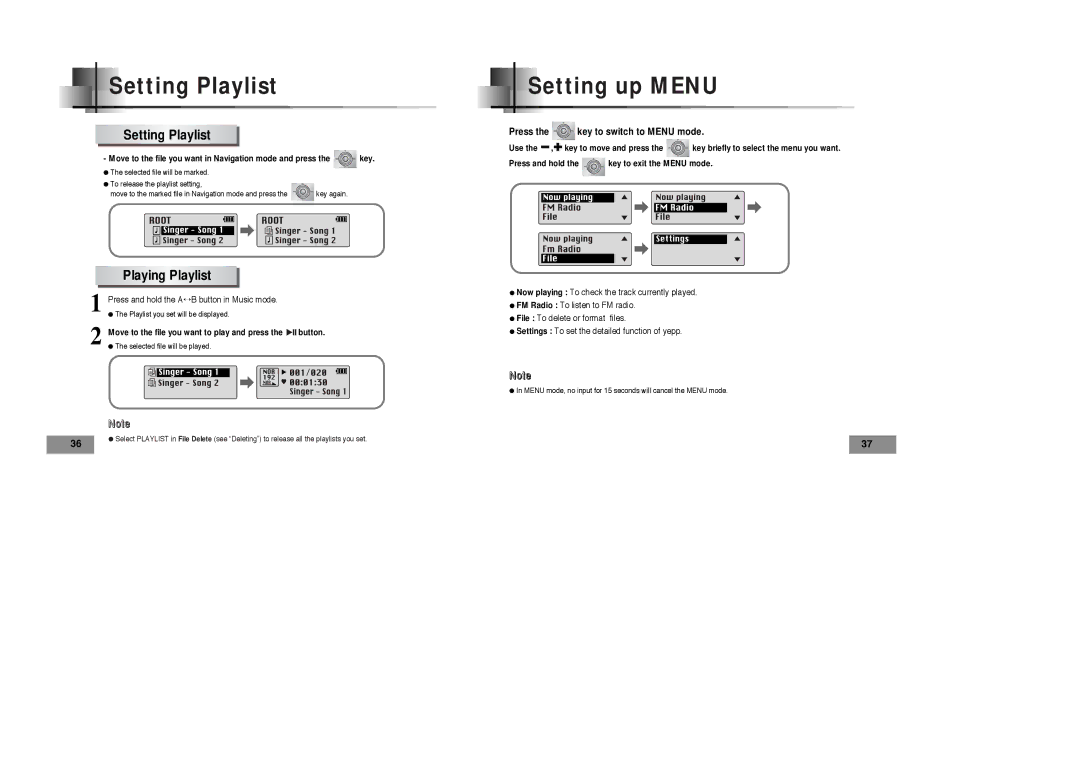 Samsung YPT5V2/ELS, YPT5V1/ELS, YPT5H2/ELS, YPT5H1/ELS manual Setting Playlist, Setting up Menu, Playing Playlist 