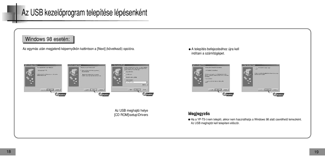 Samsung YPT5H1/ELS, YPT5V1/ELS, YPT5H2/ELS Windows 98 esetén, Telepítés befejezéséhez újra kell indítani a számítógépet 