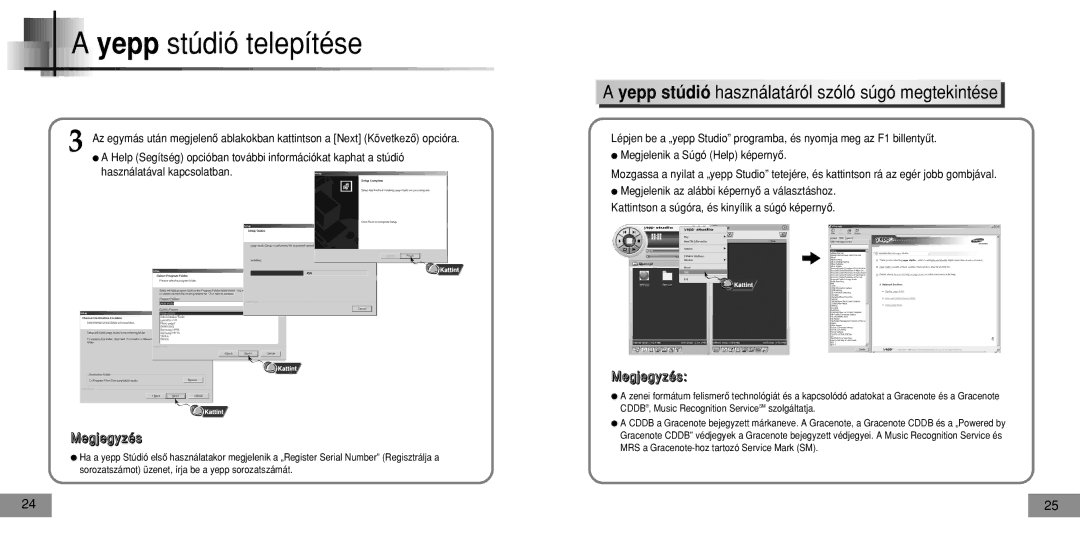 Samsung YPT5H2/ELS, YPT5V1/ELS, YPT5H1/ELS, YPT5V2/ELS manual Yepp stúdió használatáról szóló súgó megtekintése 