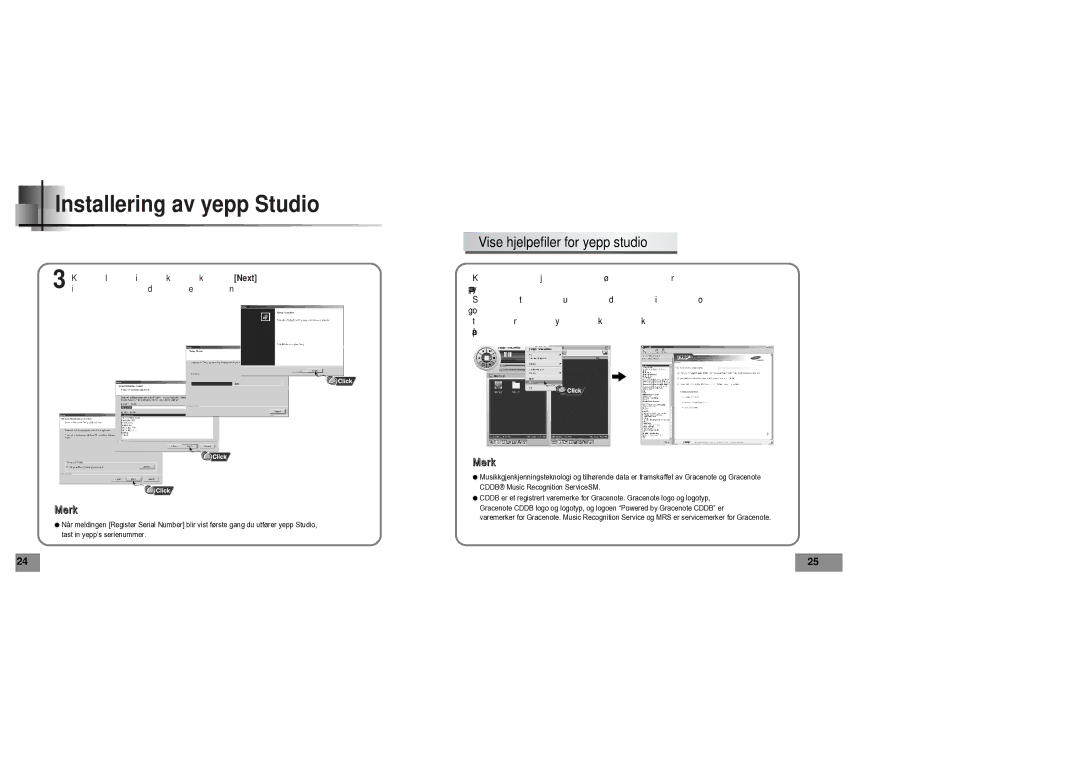 Samsung YPT5V1/ELS manual Vise hjelpefiler for yepp studio 