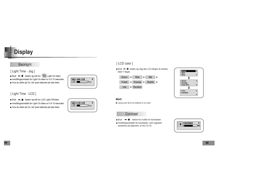 Samsung YPT5V1/ELS manual Backlight, Contrast 