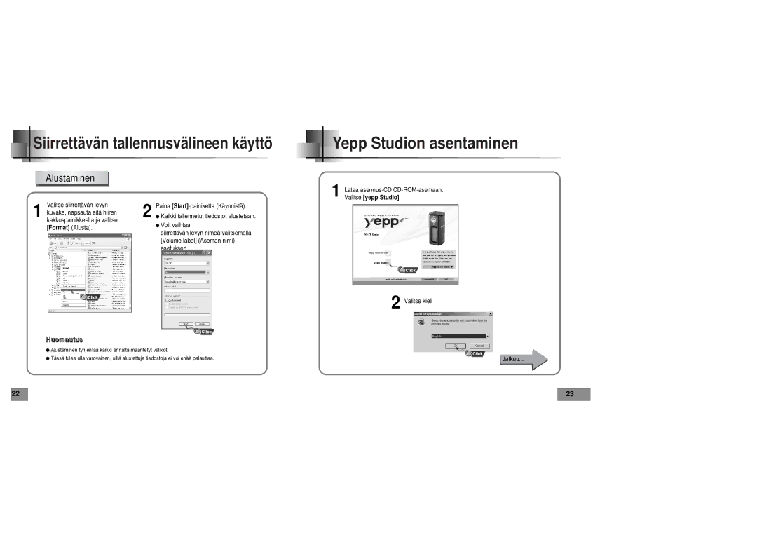 Samsung YPT5V1/ELS manual Yepp Studion asentaminen, Alustaminen 