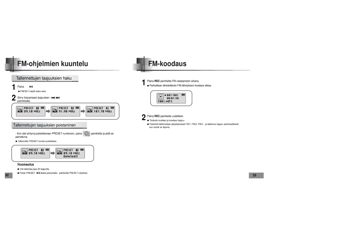 Samsung YPT5V1/ELS manual FM-koodaus, Tallennettujen taajuuksien haku 