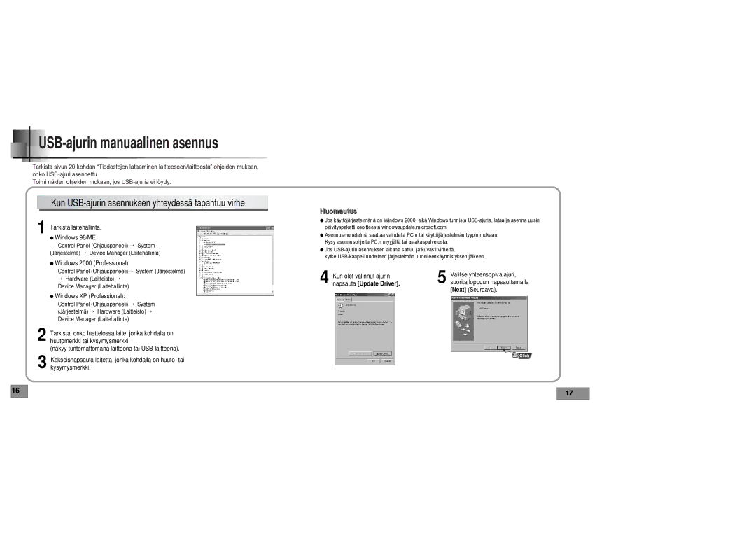 Samsung YPT5V1/ELS manual USB-ajurin manuaalinen asennus 