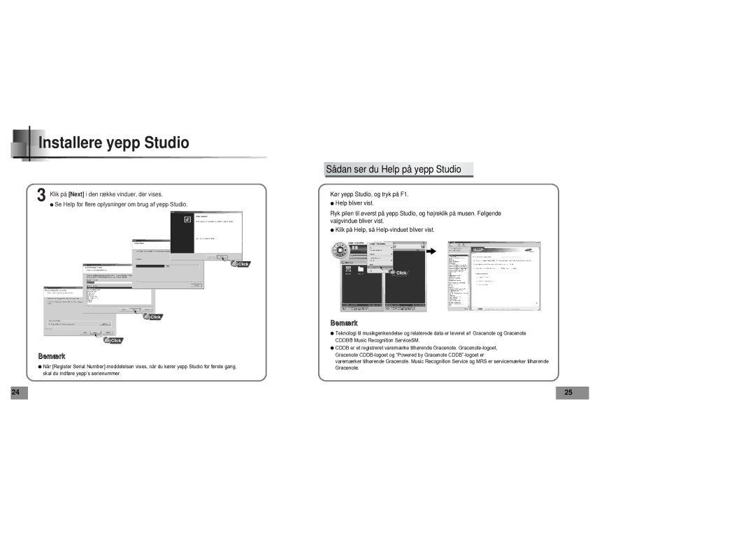 Samsung YPT5V1/ELS manual Sådan ser du Help på yepp Studio 