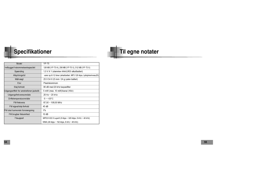 Samsung YPT5V1/ELS manual Til egne notater 