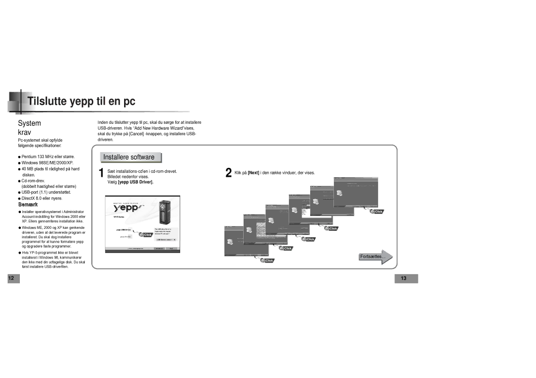 Samsung YPT5V1/ELS manual Tilslutte yepp til en pc, Installere software 