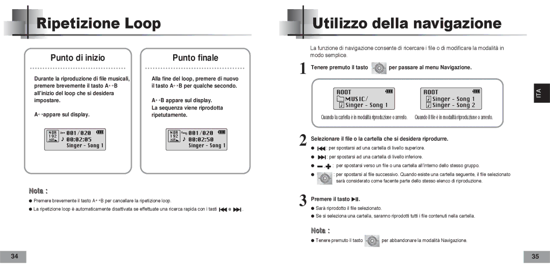 Samsung YPT5V2/ELS manual Ripetizione Loop Utilizzo della navigazione, Punto di inizio, Punto finale 