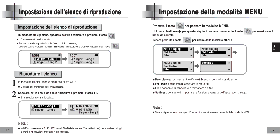 Samsung YPT5V2/ELS manual Impostazione dell’elenco di riproduzione, Riprodurre l’elenco 