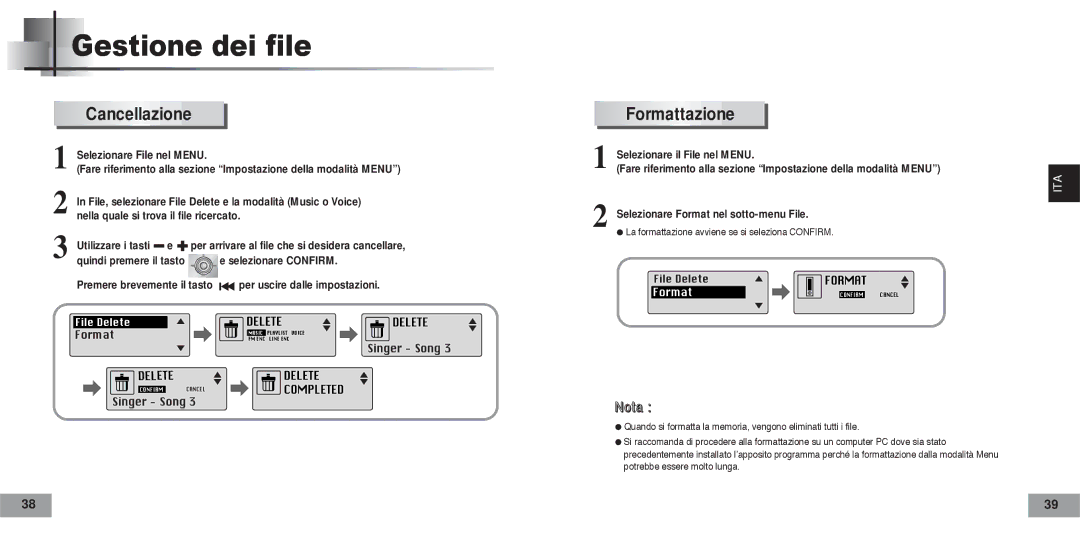 Samsung YPT5V2/ELS manual Gestione dei file, Cancellazione 