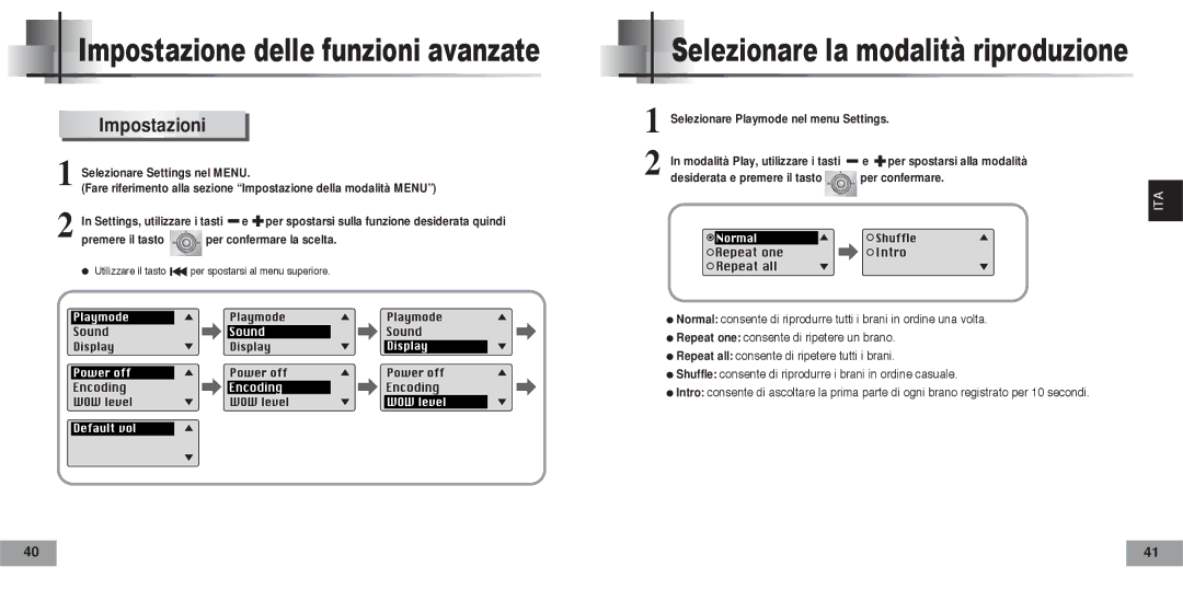 Samsung YPT5V2/ELS manual Impostazione delle funzioni avanzate, Impostazioni 