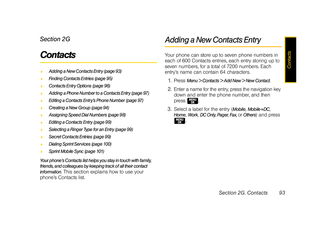 Samsung Z400 manual Adding a New Contacts Entry, Down and enter the phone number, and then press 