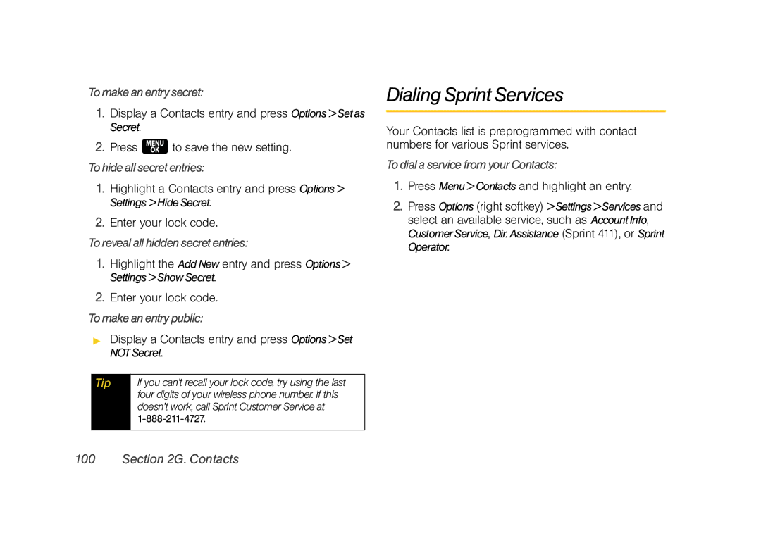 Samsung Z400 manual Dialing Sprint Services 