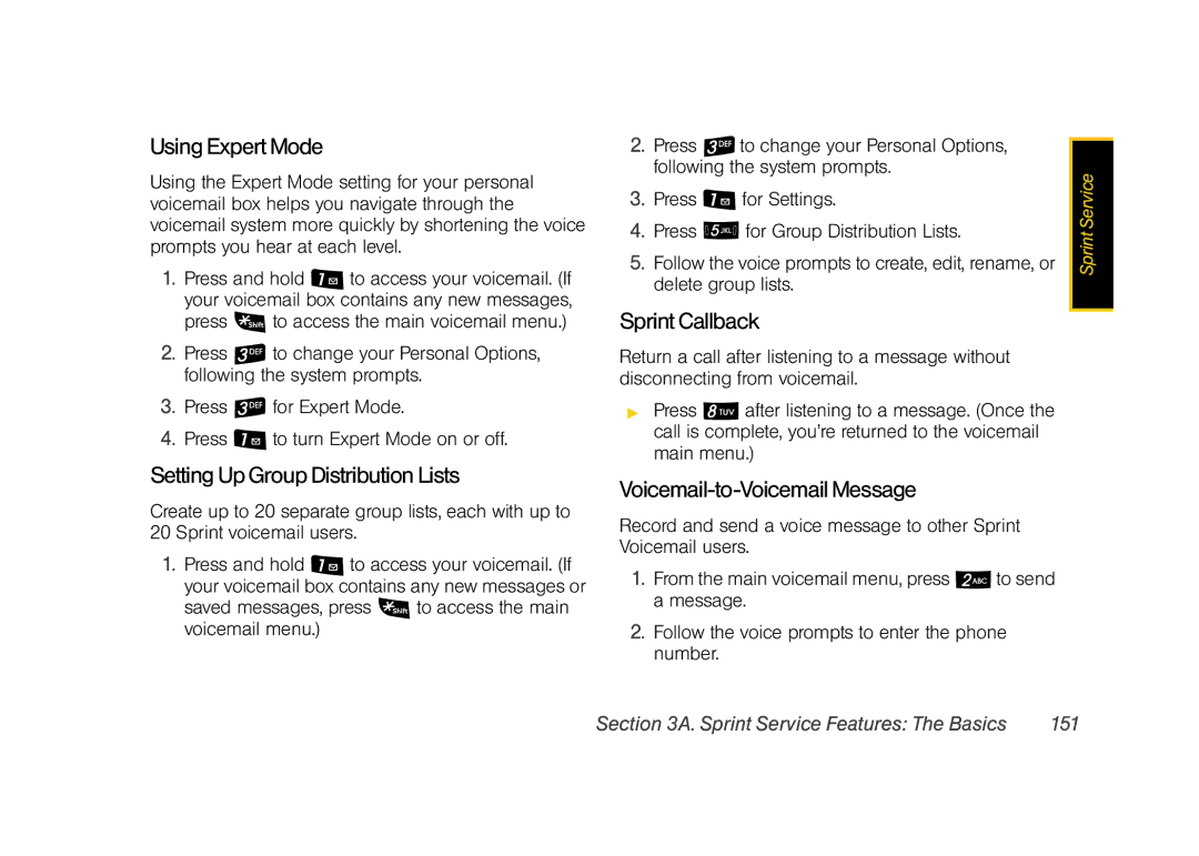 Samsung Z400 manual Using Expert Mode, Setting Up Group Distribution Lists, Sprint Callback, Voicemail-to-Voicemail Message 