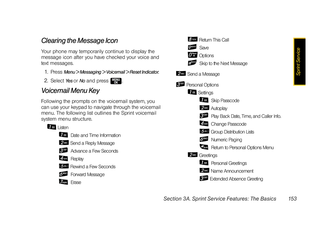 Samsung Z400 manual Clearing the Message Icon, Voicemail Menu Key, Select Yesor No and press 