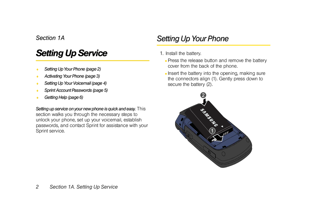 Samsung Z400 manual Setting Up Service, Setting Up Your Phone 