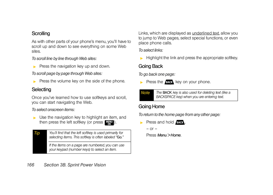 Samsung Z400 manual Scrolling, Selecting, Going Back, Going Home 