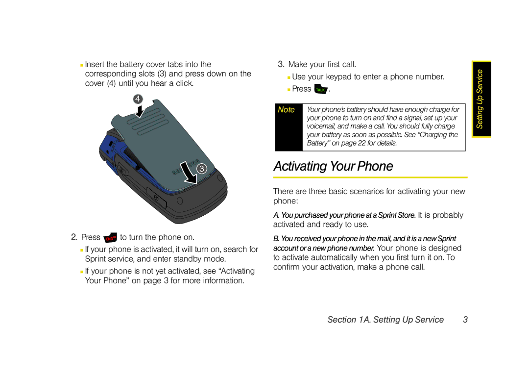 Samsung Z400 manual Activating Your Phone, Make your first call,  Press  Use your keypad to enter a phone number 