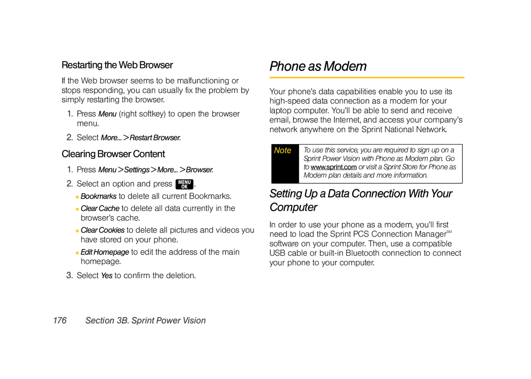 Samsung Z400 manual Phone as Modem, Setting Up a Data Connection With Your Computer, Restarting the Web Browser 