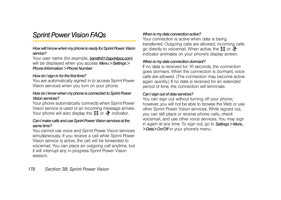 Samsung Z400 manual Sprint Power Vision FAQs, DataOn/Off in your phone’s menu 