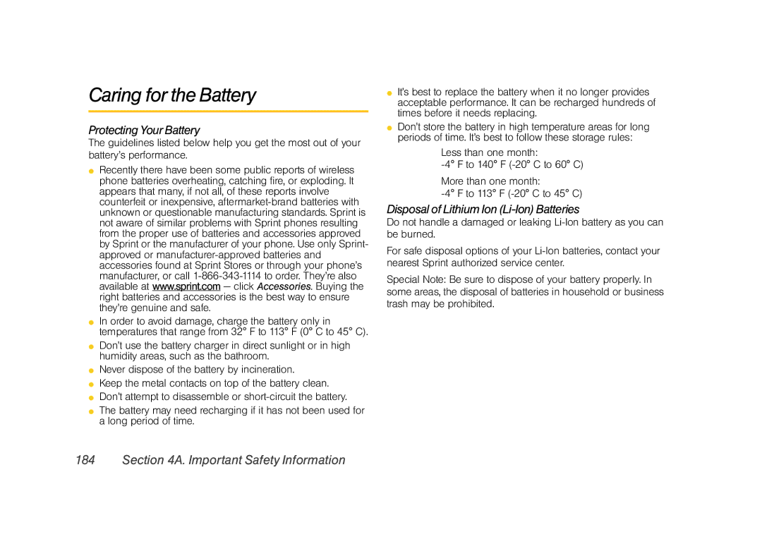 Samsung Z400 manual Caring for the Battery, Protecting Your Battery, Disposal of Lithium Ion Li-Ion Batteries 