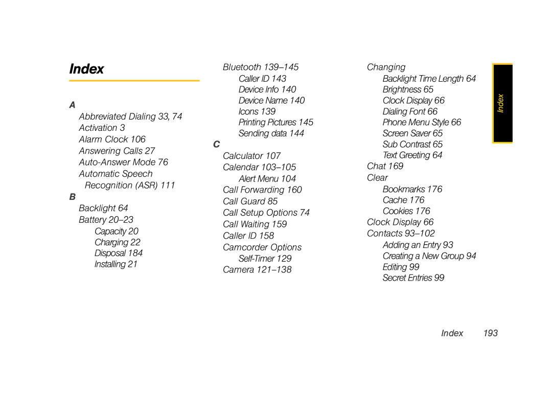 Samsung Z400 manual Index 