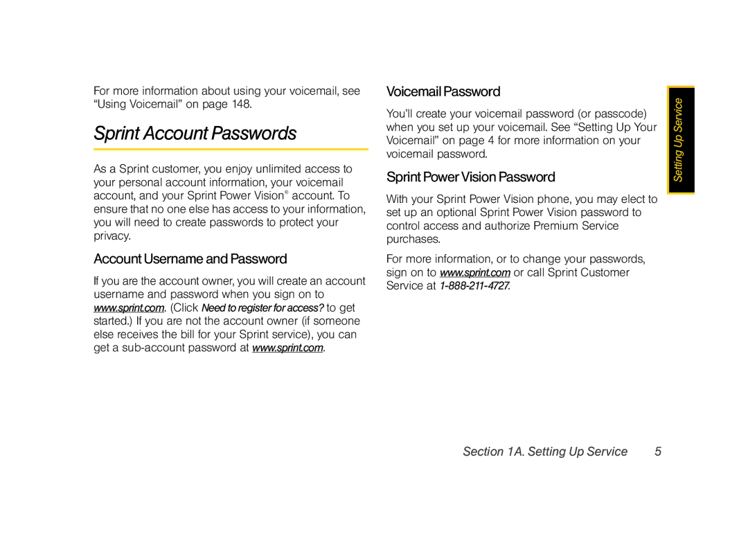 Samsung Z400 Sprint Account Passwords, Account Username and Password Voicemail Password, Sprint Power Vision Password 