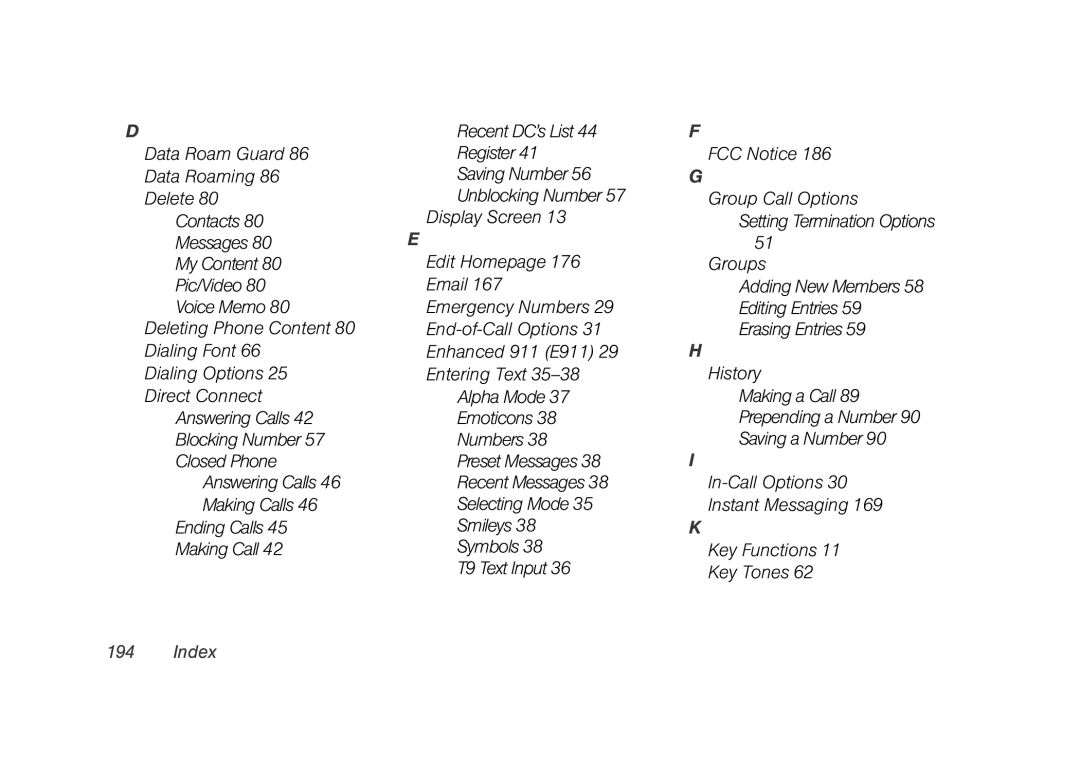 Samsung Z400 manual Index 