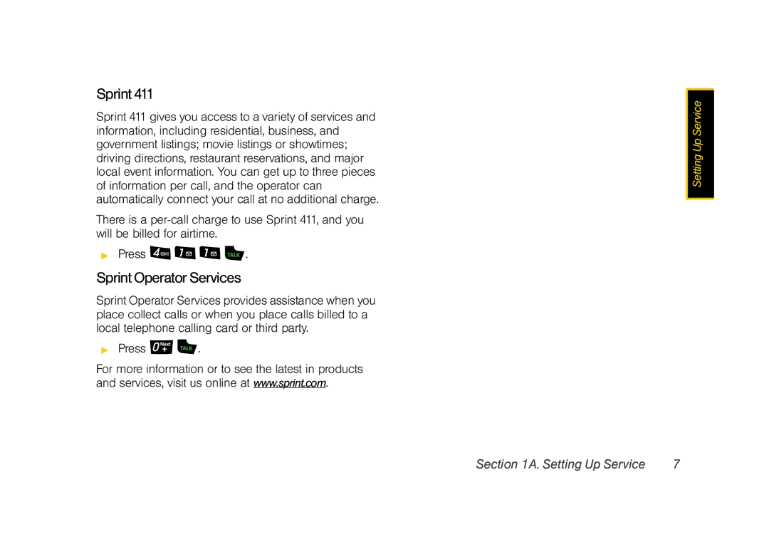 Samsung Z400 manual Sprint Operator Services 