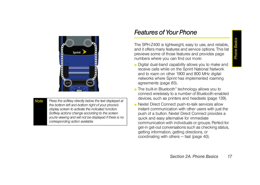 Samsung Z400 manual Features of Your Phone 