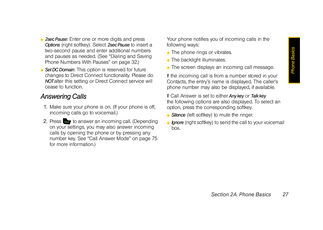 Samsung Z400 manual Answering Calls, If Call Answer is set to either Anykey or Talkkey 