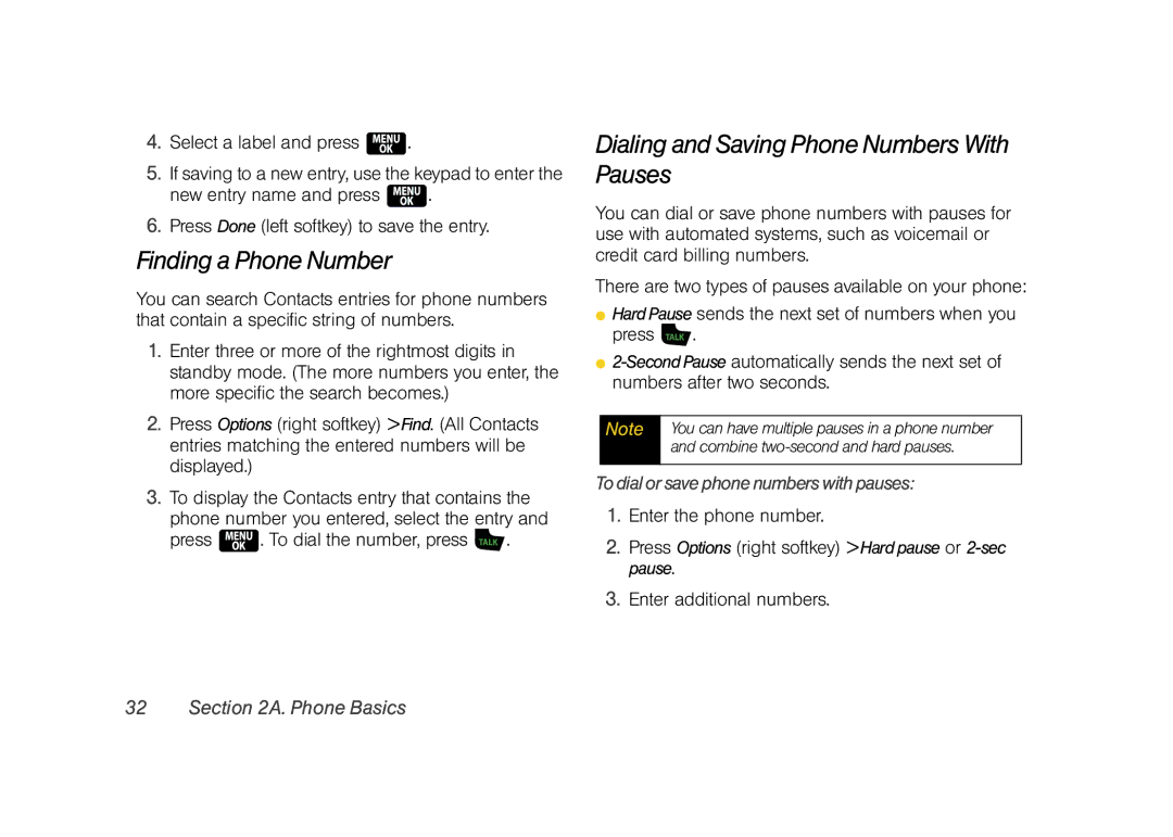 Samsung Z400 Finding a Phone Number, Dialing and Saving Phone Numbers With Pauses, Todialorsavephonenumberswithpauses 