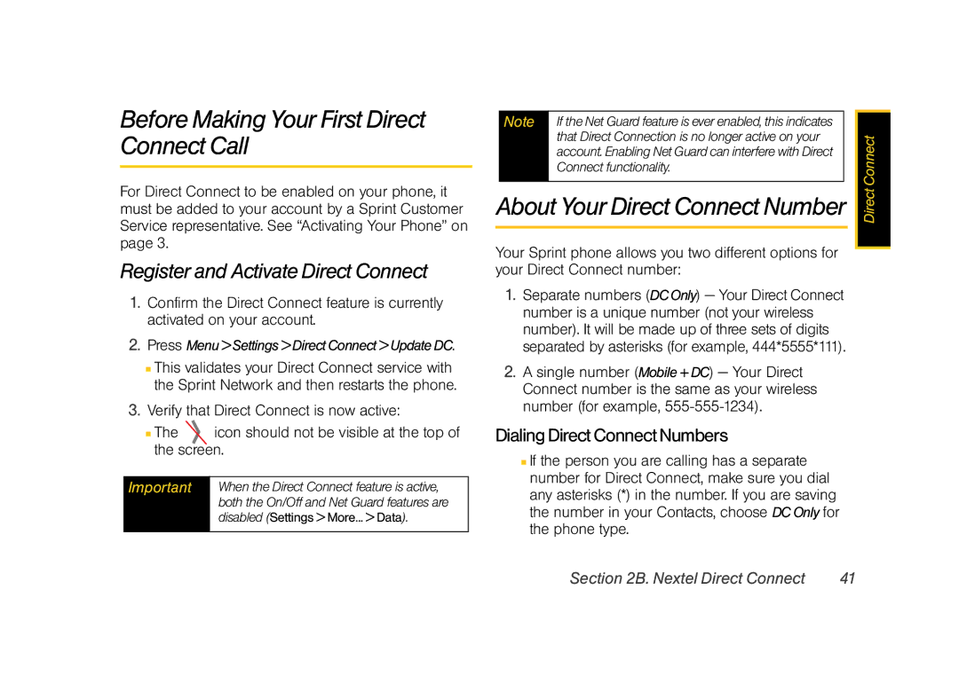 Samsung Z400 manual Before Making Your First Direct Connect Call, Register and Activate Direct Connect 