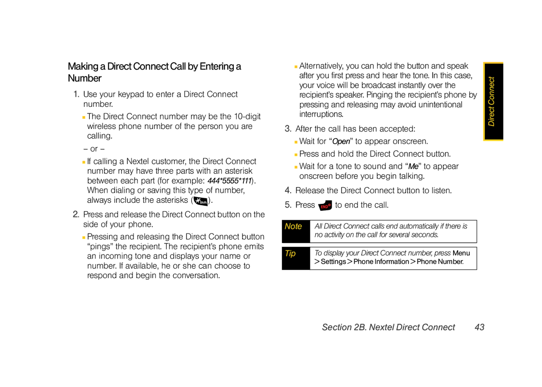 Samsung Z400 manual Making a Direct Connect Call by Entering a Number,  Alternatively, you can hold the button and speak 