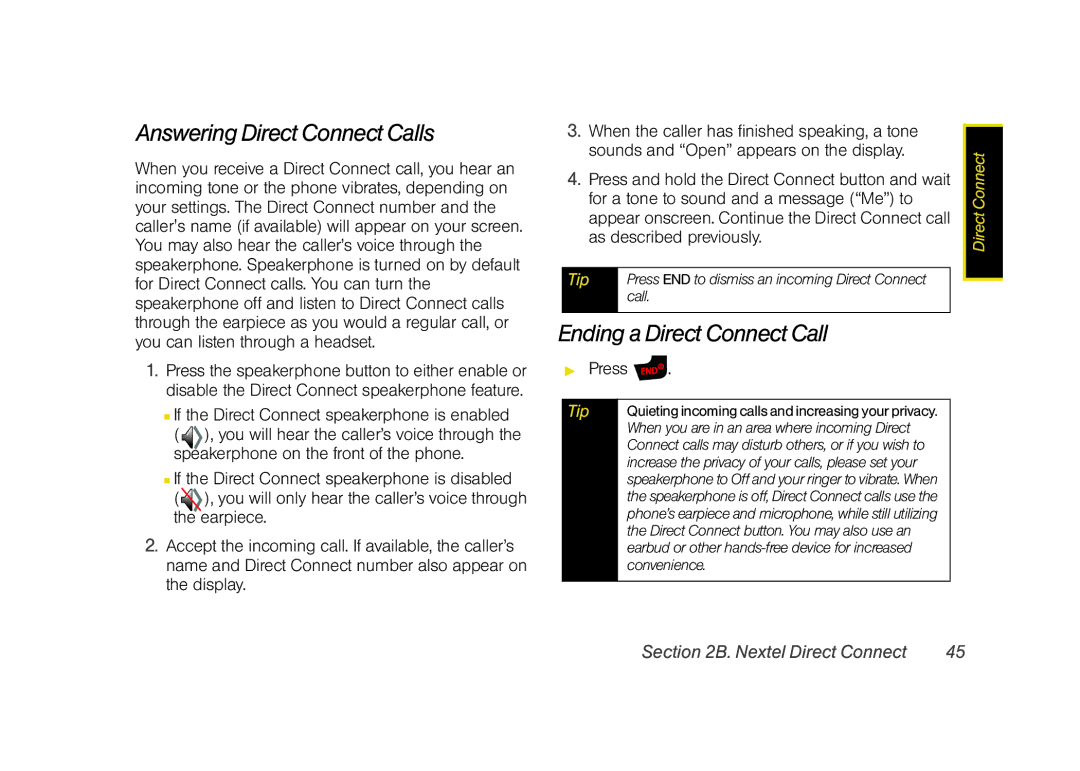 Samsung Z400 manual Answering Direct Connect Calls, Ending a Direct Connect Call 