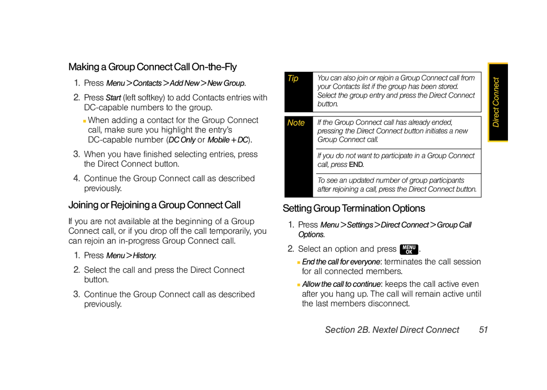 Samsung Z400 manual Making a Group Connect Call On-the-Fly, Joining or Rejoining a Group Connect Call 