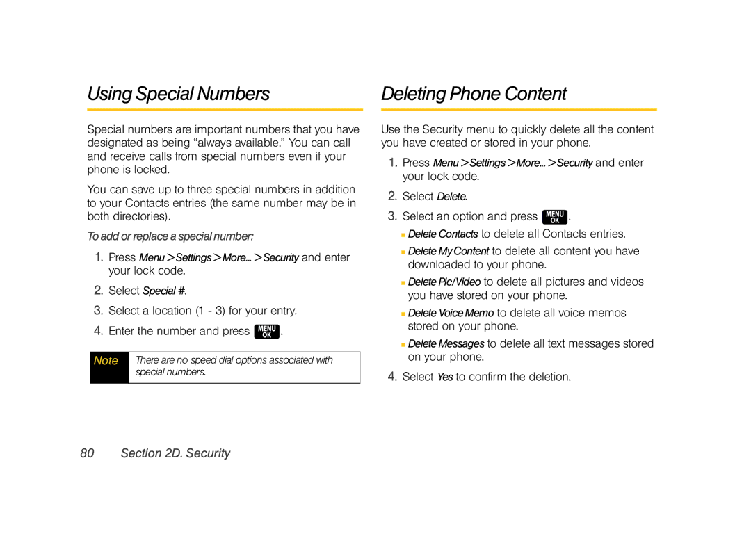 Samsung Z400 manual Using Special Numbers Deleting Phone Content, Toaddorreplaceaspecialnumber, Special numbers 