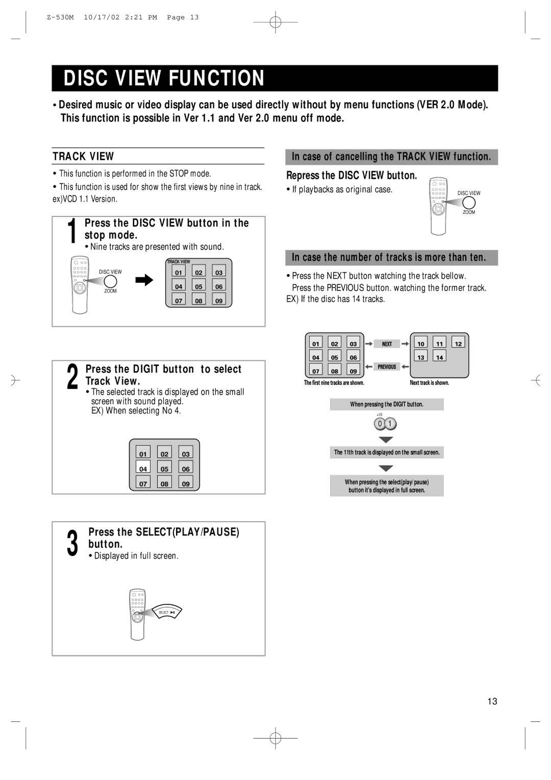 Samsung Z530MH/ESN, Z530MH/UMG manual Disc View Function, Track View 