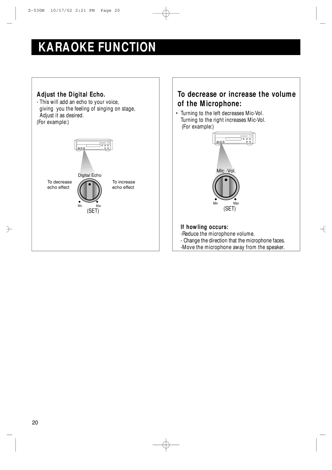 Samsung Z530MH/UMG, Z530MH/ESN manual To decrease or increase the volume of the Microphone, Adjust the Digital Echo 