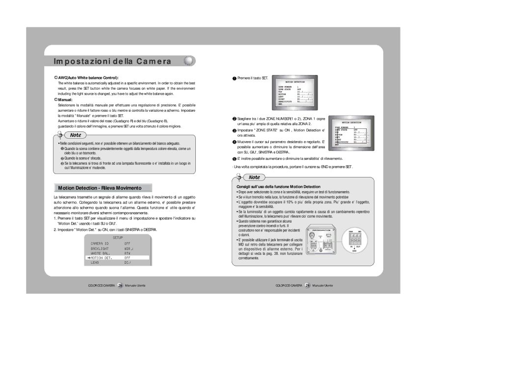 Samsung Z6806-0796-01A manual Motion Detection Rileva Movimento, AWCAuto White balance Control, Manual 