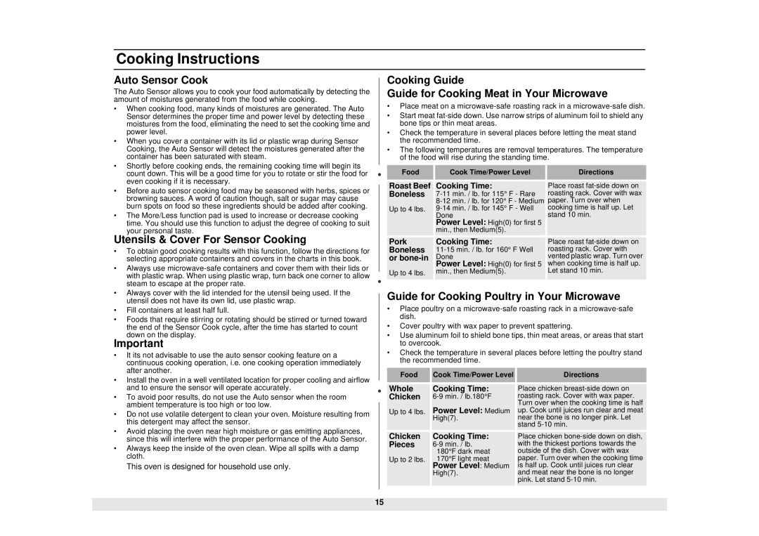 Samsung MS840WB/BB/SB/CB, MS1040WB/BB/SB/CB, MS1240WB/BB/SB/CB, MS1440WB/BB/SB/CB manual Auto Sensor Cook 